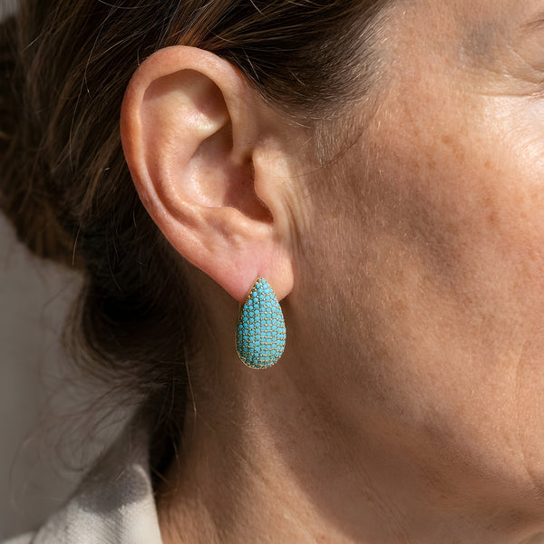 Turquoise Pavé Teardrop Hoop Earrings