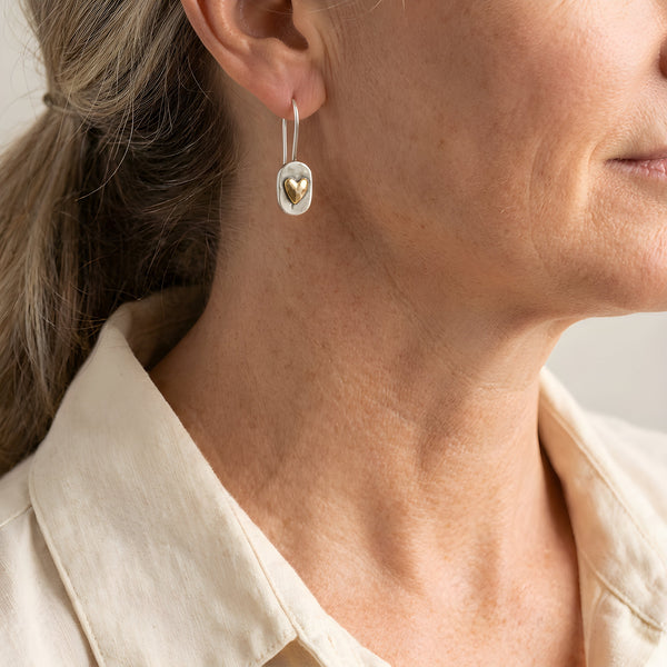 Vintage Two-Tone Heart Drop Earrings