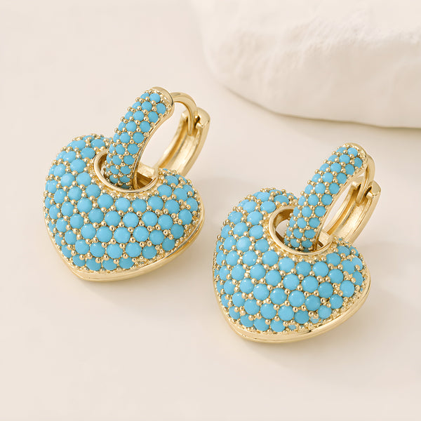 Turquoise Heart Pavé Drop Earrings