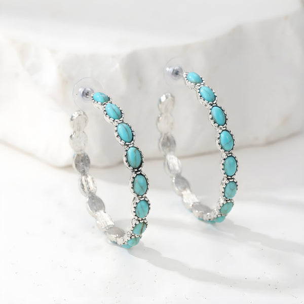 Vintage Oval Stone Hoop Earrings