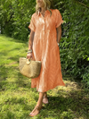 Marina™ Elegant Striped Maxi Shirt Dress with Pockets
