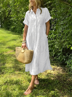 Marina™ Elegant Striped Maxi Shirt Dress with Pockets