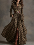 Elara™ Plaid Button-Front Maxi Dress