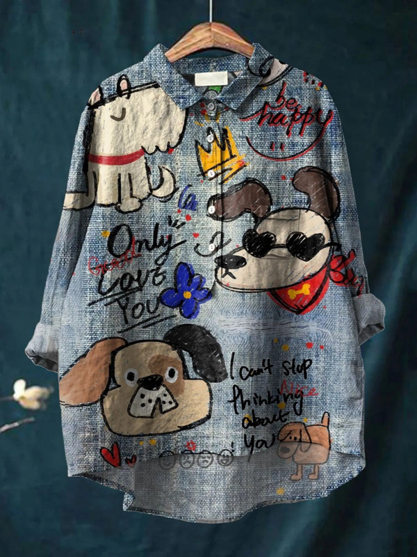 Quincy™ - Cute Dog Art Print Casual Shirt