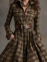 Elara™ Plaid Button-Front Maxi Dress