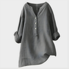 Veronique Elegant Cotton-Linen V-Neck Blouse
