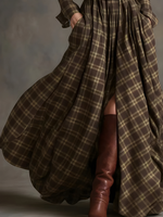 Elara™ Plaid Button-Front Maxi Dress