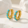 Bold Turquoise Stone Sculpted Hoop Earrings