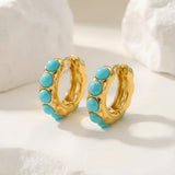 Bold Turquoise Stone Sculpted Hoop Earrings