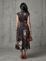 Greta | High Neck Keyhole Floral Pleated Midi Dress