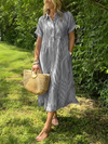 Marina™ Elegant Striped Maxi Shirt Dress with Pockets