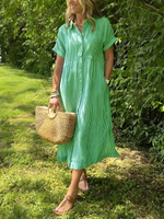 Marina™ Elegant Striped Maxi Shirt Dress with Pockets