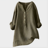 Veronique Elegant Cotton-Linen V-Neck Blouse