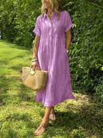 Marina™ Elegant Striped Maxi Shirt Dress with Pockets