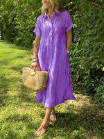 Marina™ Elegant Striped Maxi Shirt Dress with Pockets