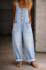 Briana | Vintage Washed Cotton Denim Overalls