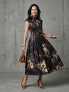 Greta | High Neck Keyhole Floral Pleated Midi Dress