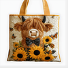 Highland Cow Sunflower Charm | Handmade Quilted Tote