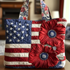 Patriotic Flag & Red Poppy Bloom | Handmade Quilted Tote