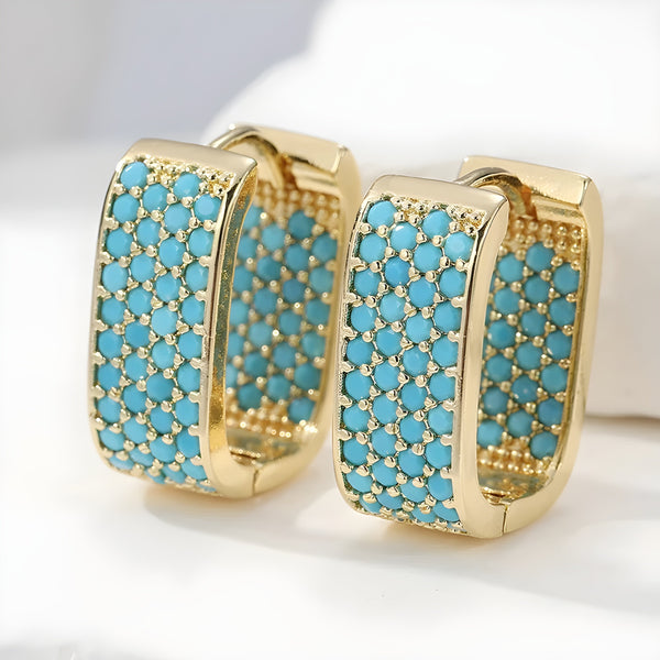 Turquoise Pavé Gold Huggie Earrings