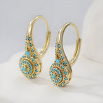 Turquoise Mosaic Teardrop Gold Earrings