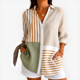 Neutral Patchwork Stripe Blouse