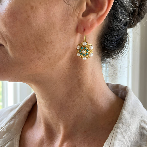 Vintage Turquoise & Pearl Statement Earrings