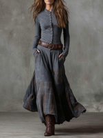 Natasha™ Vintage Plaid Suede Maxi Dress