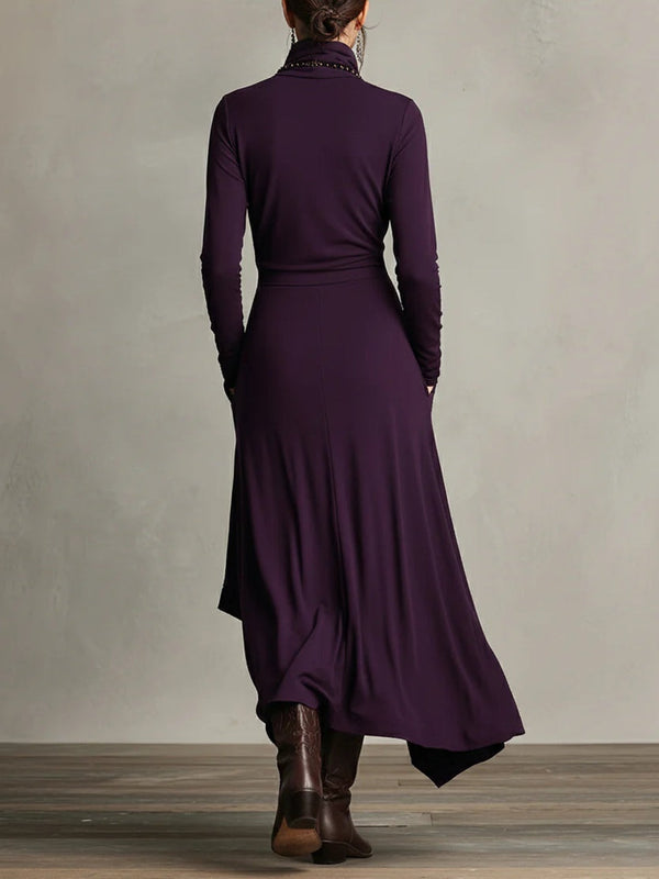 Arielle™ Vintage Asymmetrical Turtleneck Dress