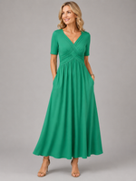 Analeia | Elegant V-Neck Midi Dress