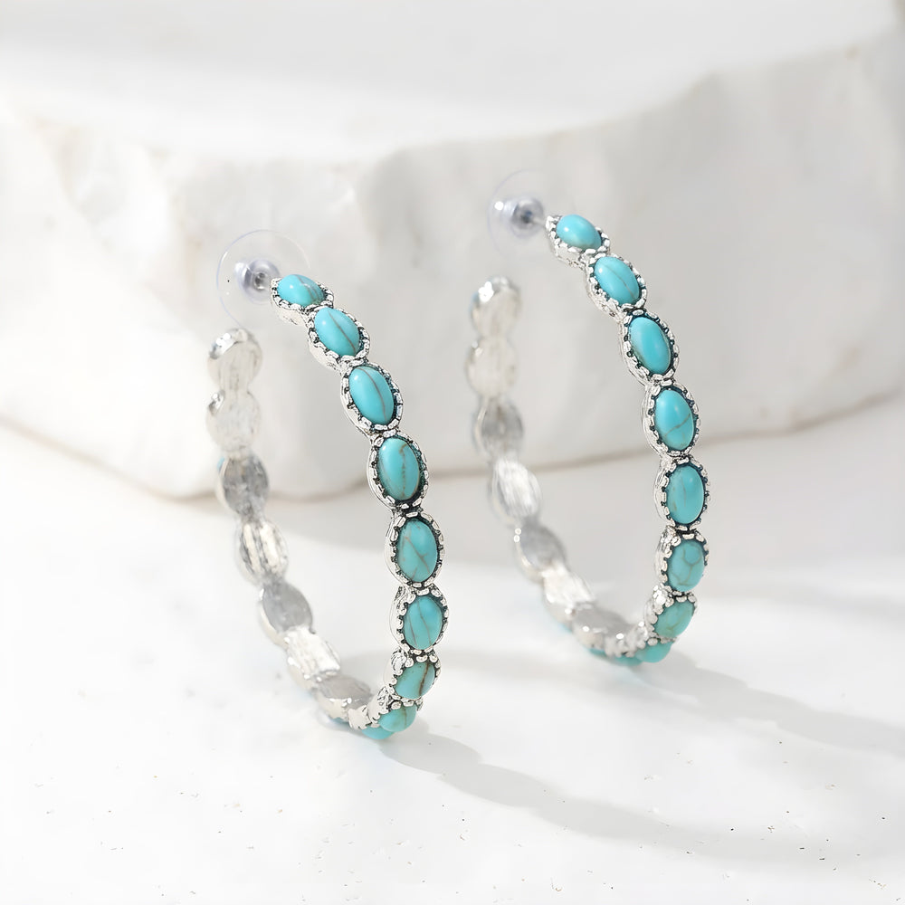 Vintage Oval Stone Hoop Earrings