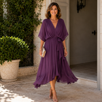 Lucille™ Elegant V-Neck Midi Dress