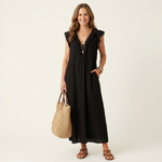 Amina™ Ruffle V-Neck Linen Maxi Dress