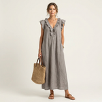 Amina™ Ruffle V-Neck Linen Maxi Dress