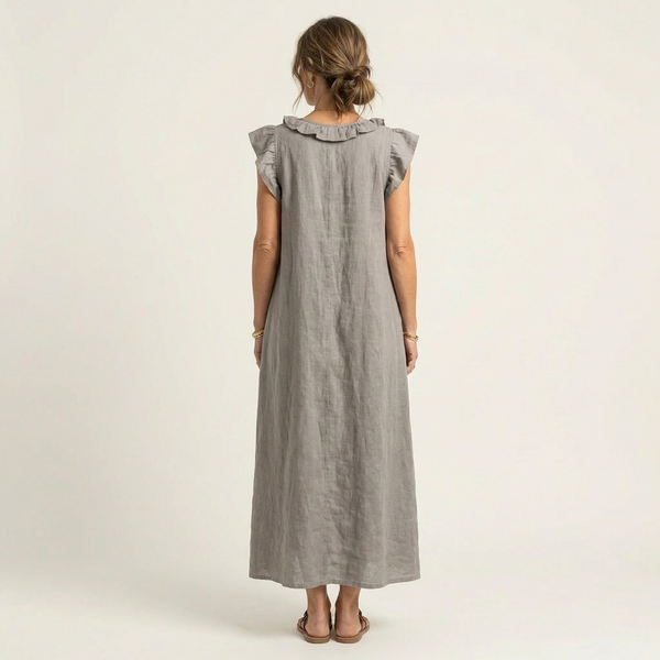 Amina™ Ruffle V-Neck Linen Maxi Dress