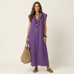 Amina™ Ruffle V-Neck Linen Maxi Dress