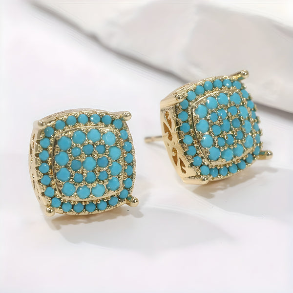 Turquoise Pavé Square Stud Earrings