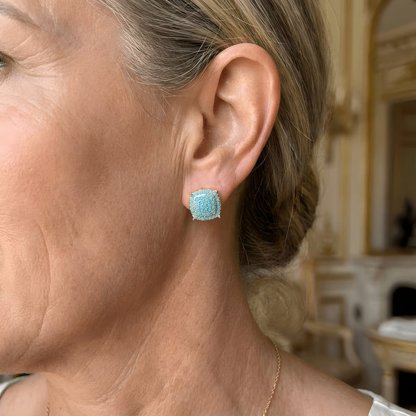 Turquoise Pavé Square Stud Earrings