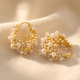 Vintage Pearl Cluster Hoop Earrings