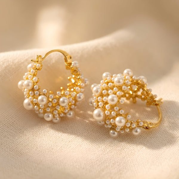 Vintage Pearl Cluster Hoop Earrings